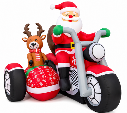 GOOSH 6.5FT Santa Motorcycle Inflatable with Reindeer Outdoor Christmas Yard Decoration
