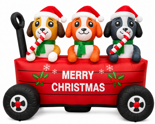 GOOSH 6.5FT Christmas Puppy Trio Wagon Inflatable Outdoor Yard Decoration