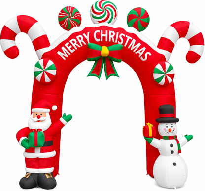 GOOSH 11FT Animated Candy Christmas Arch Inflatable with Santa & Snowman
