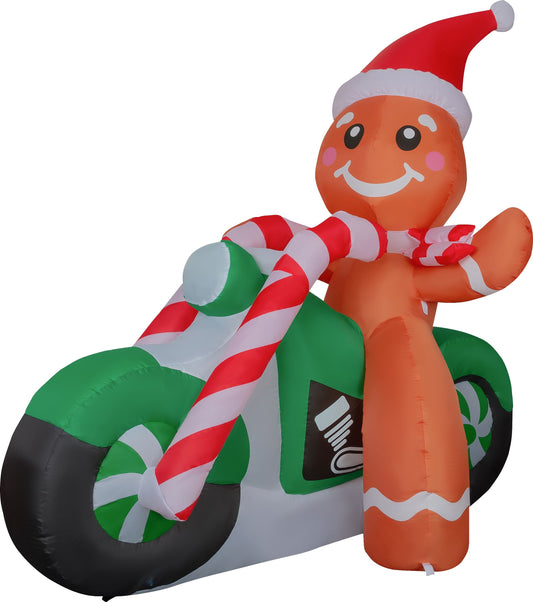 GOOSH 6ft Christmas Inflatables Outdoor Decorations, Blow Up Gingerbread Man On A Motorbike Inflatable with Built-in LEDs for Christmas Indoor Outdoor Yard Lawn Garden Decorations