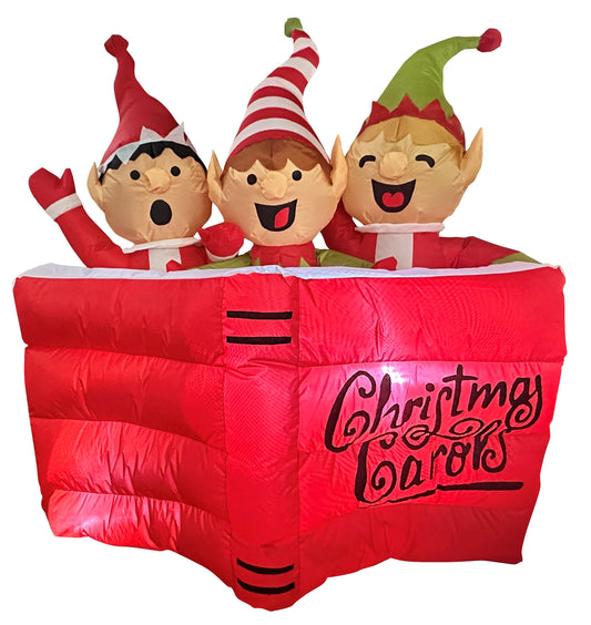 GOOSH 5 FT Christmas Inflatables Elf Outdoor Decorations Blow Up Yard High Scripture Reading Book with Built-in LEDs for Indoor Party Garden Lawn Decor