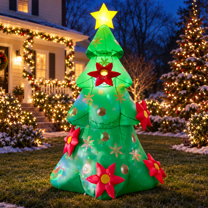 GOOSH 27742 Christmas tree in an AI-created Christmas night yard scene, based on the original product image.