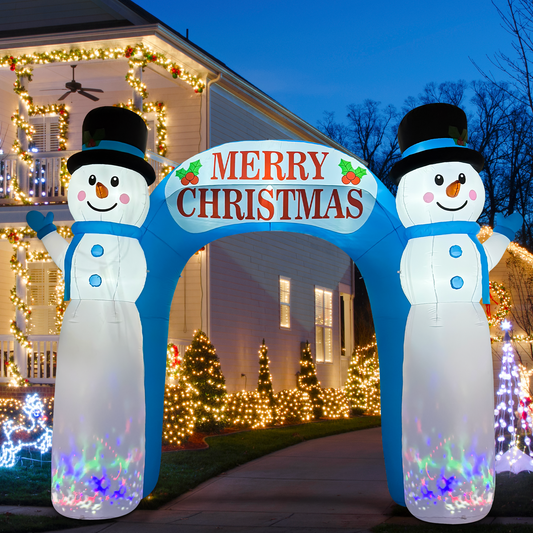 GOOSH 12 FT Snowman Christmas Arch Inflatable with Magic Spinning LED Lights Outdoor Blow Up Yard Decoration