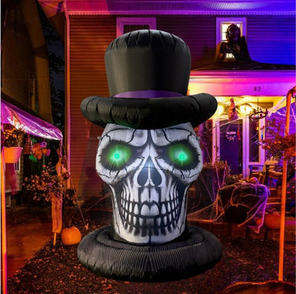 GOOSH 6FT Inflatable Skull with Top Hat – Light-Up Halloween Yard Decoration