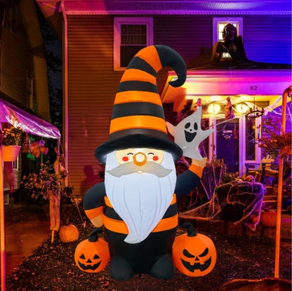 GOOSH 5FT Inflatable Halloween Gnome with Pumpkins and Ghost – Light-Up Yard Decoration
