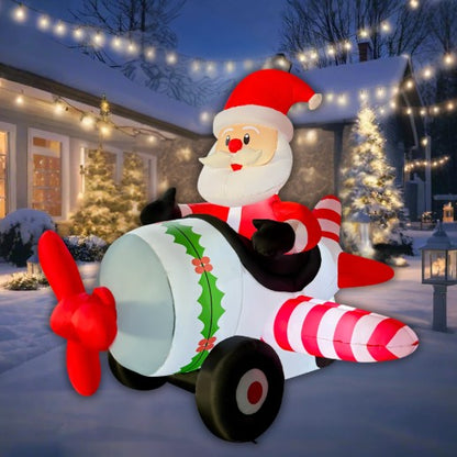 GOOSH 8.2FT Animated Santa Airplane Christmas Inflatable with Rotating Propeller and LED Lights
