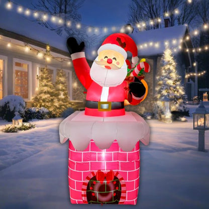 GOOSH 6FT Light-Up Santa in Chimney Christmas Inflatable with Candy Cane & Waving Arm