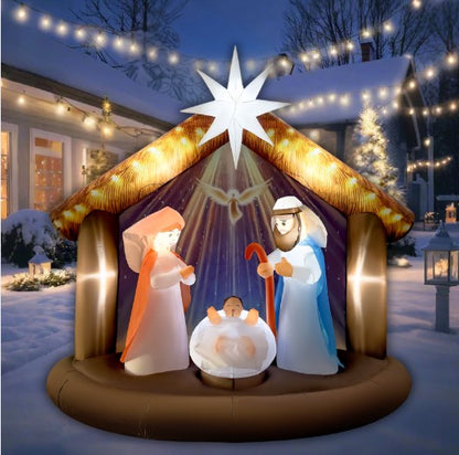 GOOSH 7.5FT Nativity Scene Inflatable with LED Lights for Outdoor Christmas Yard Display