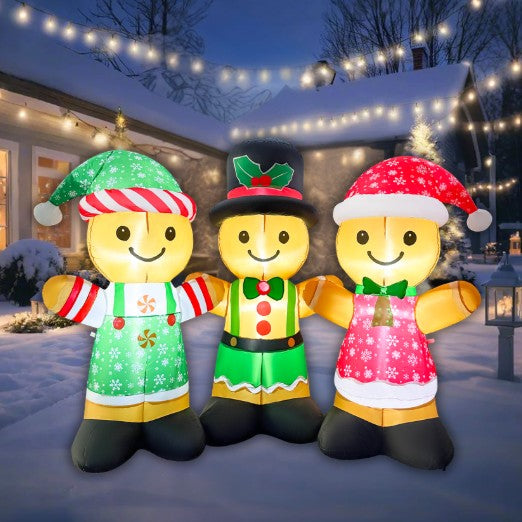 GOOSH 8FT Gingerbread Family Inflatable with LED Lights for Outdoor Christmas Décor