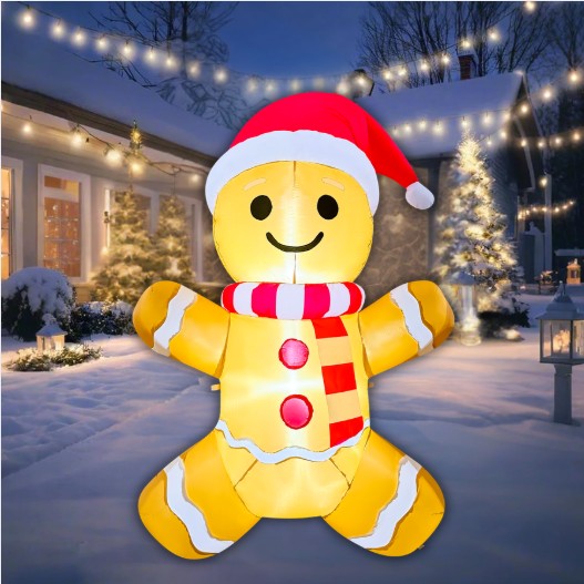 GOOSH 5.2FT Gingerbread Man Inflatable with Santa Hat and LED Lights for Christmas Décor