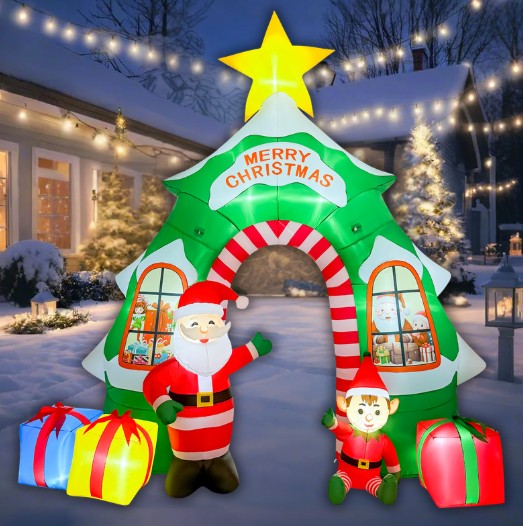 GOOSH 13FT Christmas Tree Arch Inflatable with Santa, Elf, Gifts, and LED Lights