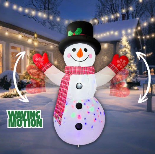 GOOSH 8FT Animated Waving Snowman Inflatable with LED Lights for Outdoor Christmas Décor