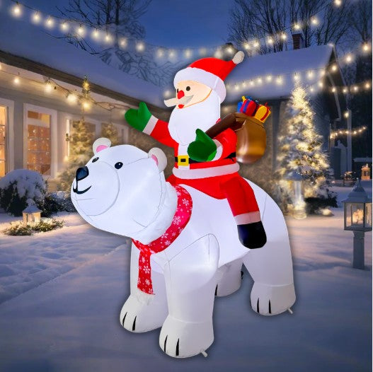 GOOSH 6.5FT Animated Santa Riding Polar Bear Inflatable Outdoor Christmas Yard Decoration
