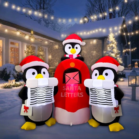 GOOSH 6.5FT Christmas Penguin Mailbox Inflatable Outdoor Yard Decoration