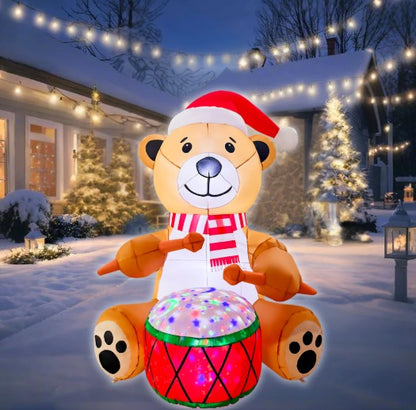GOOSH 6FT Animated Drumming Bear Inflatable Outdoor Christmas Yard Decoration