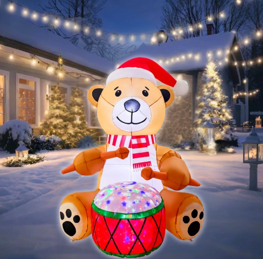 GOOSH 6FT Animated Drumming Bear Inflatable Outdoor Christmas Yard Decoration