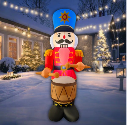 GOOSH 6FT Animated Drumming Nutcracker Inflatable Outdoor Christmas Yard Decoration