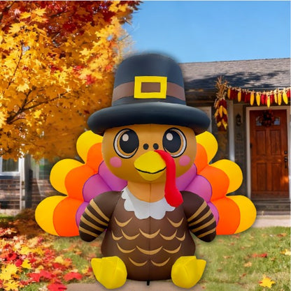 6ft Lighted Pilgrim Turkey Inflatable Thanksgiving Yard Decor