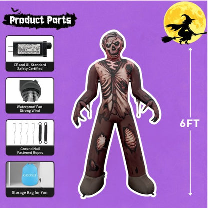 GOOSH 6FT Inflatable Zombie Skeleton – Light-Up Halloween Yard Decoration