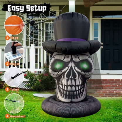 GOOSH 6FT Inflatable Skull with Top Hat – Light-Up Halloween Yard Decoration