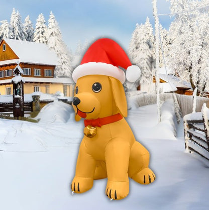 GOOSH 5.2FT Christmas Golden Puppy Inflatable with Santa Hat and LED Lights