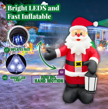 GOOSH 8.5FT Animated Waving Santa Christmas Inflatable with Lantern and LED Lights