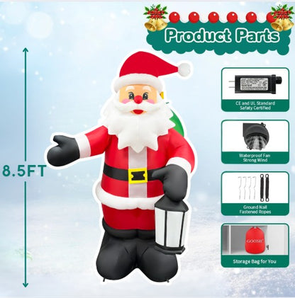 GOOSH 8.5FT Animated Waving Santa Christmas Inflatable with Lantern and LED Lights