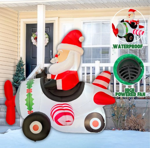 GOOSH 8.2FT Animated Santa Airplane Christmas Inflatable with Rotating Propeller and LED Lights