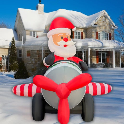 GOOSH 8.2FT Animated Santa Airplane Christmas Inflatable with Rotating Propeller and LED Lights