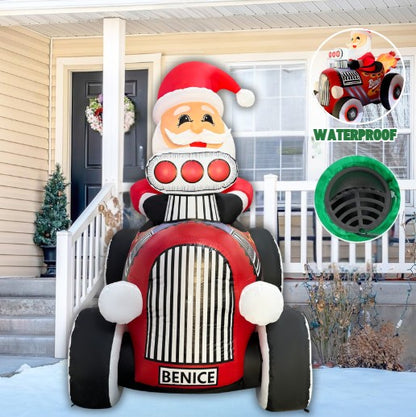 GOOSH 8FT Santa in Hot Rod Inflatable with LED Lights for Outdoor Christmas Yard Décor