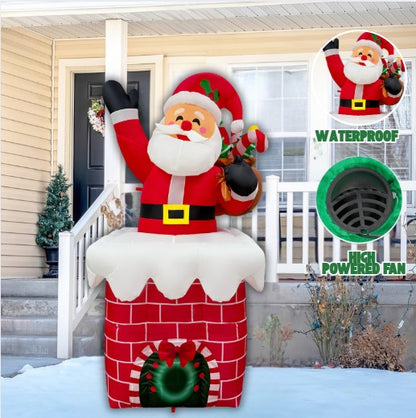 GOOSH 6FT Light-Up Santa in Chimney Christmas Inflatable with Candy Cane & Waving Arm