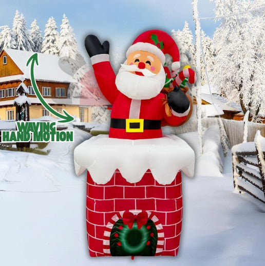 GOOSH 6FT Light-Up Santa in Chimney Christmas Inflatable with Candy Cane & Waving Arm