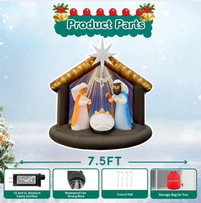 GOOSH 7.5FT Nativity Scene Inflatable with LED Lights for Outdoor Christmas Yard Display