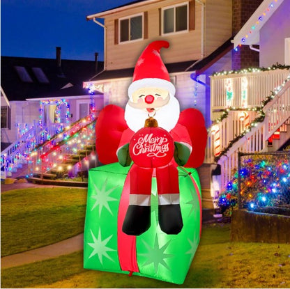 GOOSH 6FT Santa on Gift Box Inflatable with LED Lights for Outdoor Christmas Décor