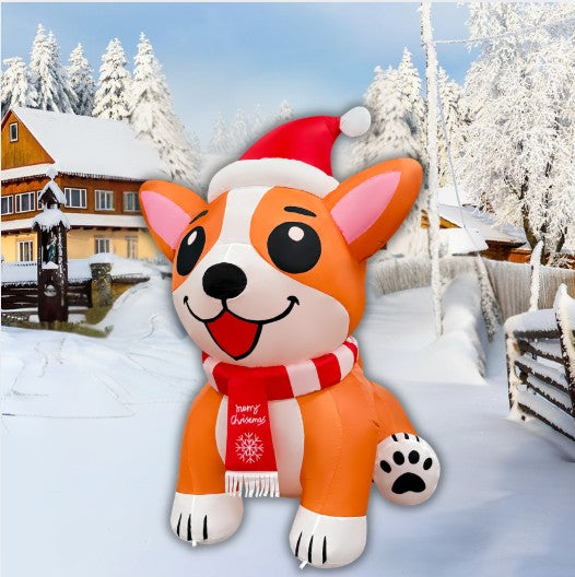 GOOSH 5.2FT Christmas Corgi Dog Inflatable with Santa Hat and LED Lights