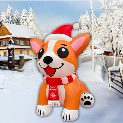 GOOSH 5.2FT Christmas Corgi Dog Inflatable with Santa Hat and LED Lights
