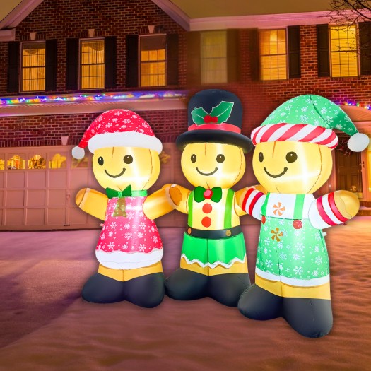 GOOSH 8FT Gingerbread Family Inflatable with LED Lights for Outdoor Christmas Décor
