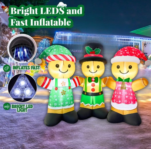 GOOSH 8FT Gingerbread Family Inflatable with LED Lights for Outdoor Christmas Décor