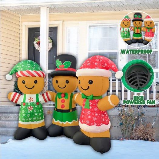 GOOSH 8FT Gingerbread Family Inflatable with LED Lights for Outdoor Christmas Décor