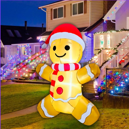 GOOSH 5.2FT Gingerbread Man Inflatable with Santa Hat and LED Lights for Christmas Décor