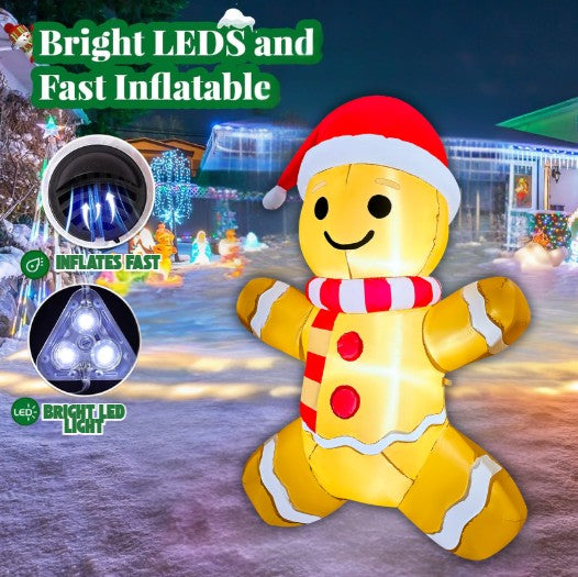 GOOSH 5.2FT Gingerbread Man Inflatable with Santa Hat and LED Lights for Christmas Décor