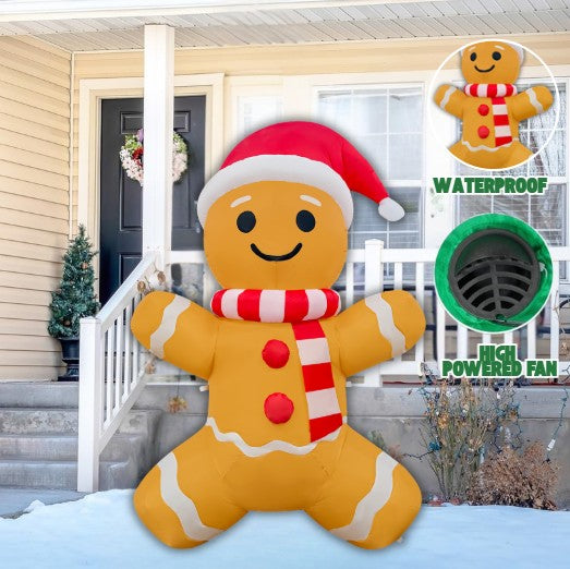 GOOSH 5.2FT Gingerbread Man Inflatable with Santa Hat and LED Lights for Christmas Décor