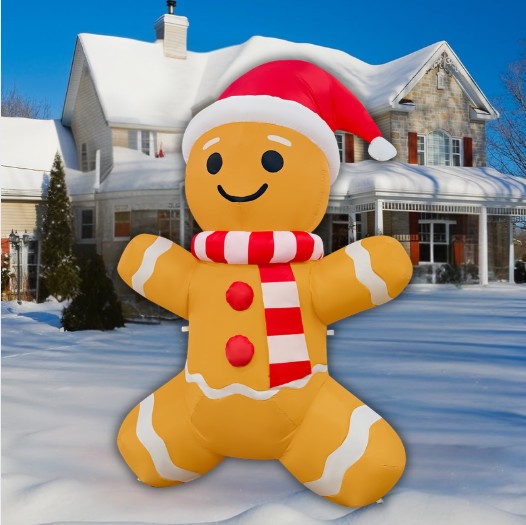 GOOSH 5.2FT Gingerbread Man Inflatable with Santa Hat and LED Lights for Christmas Décor