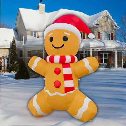 GOOSH 5.2FT Gingerbread Man Inflatable with Santa Hat and LED Lights for Christmas Décor