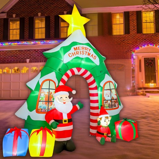 GOOSH 13FT Christmas Tree Arch Inflatable with Santa, Elf, Gifts, and LED Lights