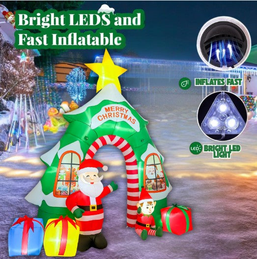 GOOSH 13FT Christmas Tree Arch Inflatable with Santa, Elf, Gifts, and LED Lights