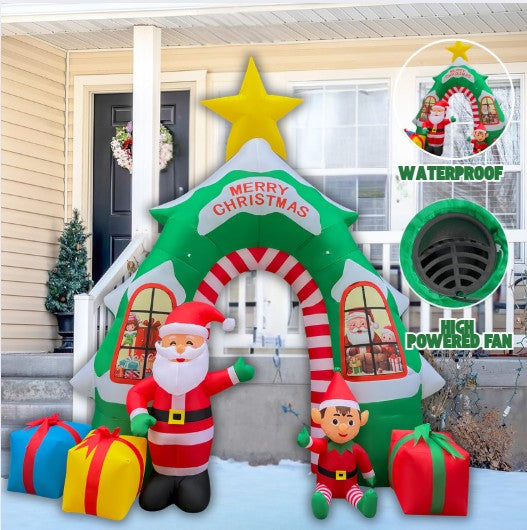 GOOSH 13FT Christmas Tree Arch Inflatable with Santa, Elf, Gifts, and LED Lights