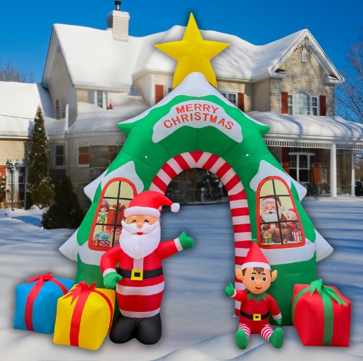 GOOSH 13FT Christmas Tree Arch Inflatable with Santa, Elf, Gifts, and LED Lights