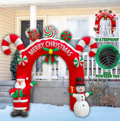 GOOSH 11FT Animated Candy Christmas Arch Inflatable with Santa & Snowman