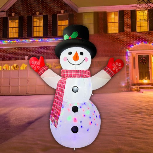 GOOSH 8FT Animated Waving Snowman Inflatable with LED Lights for Outdoor Christmas Décor